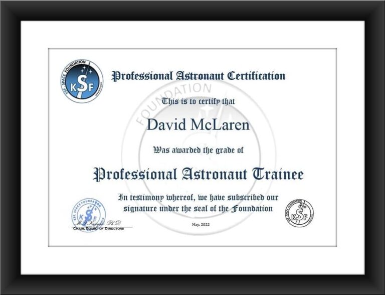 KSF Astronaut Training Program Certificat